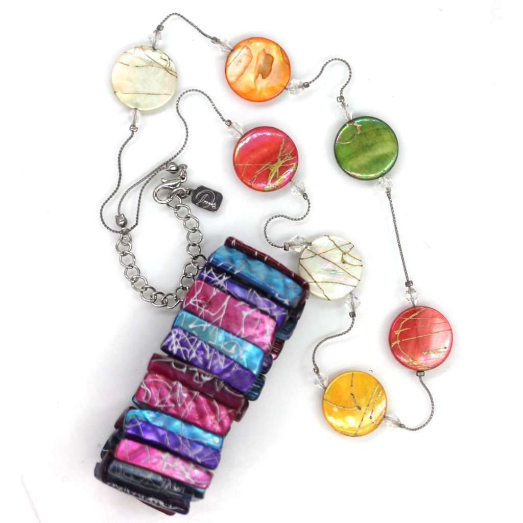 Yousi Necklace Abalone Shell Bracelet, Pink, Yellow, Green, Blue Pre Owned